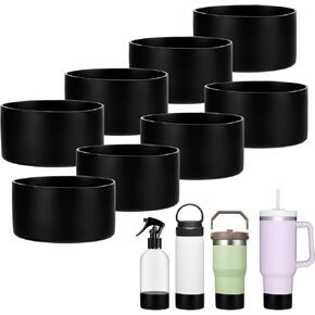 8 Pieces Protective Silicone Sleeve Bottom, Washable Rubber Bottom Base Accessories, Silicone Sleeve For Glass Bottle For 16 Oz Spray Bottles, 12 To 24 Oz Water Bottles(Black)