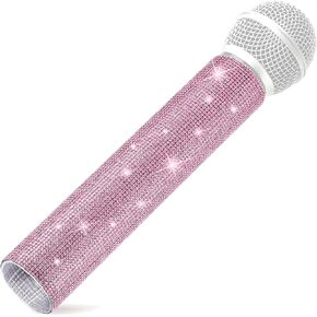 Facmogu Pink Microphone Decorative Sleeve, Wireless Microphone Cover, Pretend Glitter Bedazzled Microphones Sleeve, Sparkly Bling Rhinestones Mic Cover for Disco Stage Party & TV Show -Mic Not Include