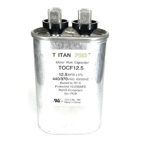 Titan Pro Oval Motor Run Capacitor, 12.5 Microfarad Rating, 370-440VAC Voltage - TOCF12.5