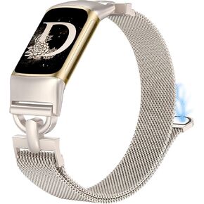 Stainless Steel Magnetic Loop Compatible with Fitbit Charge 6/Charge 5 Bands for Women, Metal Mesh D-shaped Clasp Adjustable Dressy Wristband Strap Replacement, Starlight