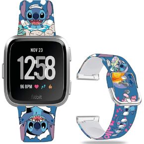 Stitch Holiday Pink Couple Bands Compatible with Fitbit Versa 2/Versa/Versa Lite/Versa SE Band Fancy Soft Sport Silicone Cartoon Holiday Strap Men Women