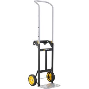 Gorilla 600 lb Capacity Convertible Steel Hand Truck, Telescoping Handle, 8" No-Flat Wheels, Flatbed Conversion, Heavy-Duty Black Hand Truck
