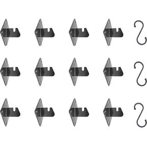 Black Gridwall Mount Brackets for Grid Wall and Slatgrid Panels - Pack of 12 - Low Profile Metal Mounting for Mesh Wire Hanging Display - Home or Retail Store Use Accessory - 3 Hooks Included