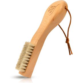 Laundry Brush with White Bristles – Ergonomic Handle, Gentle Boar Bristles for Stain Removal, Compact Design, Pre-Treat Clothes, Shoes & Fabrics, Eco-Friendly