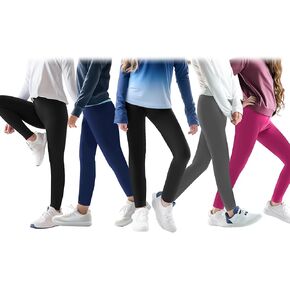5 Pack Leggings for Girls Pants: Ankle Length Girl Leggings Stretchy Tights Pants for Girls in Size 4-12 Years