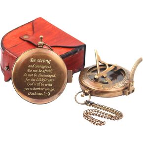 Be Strong Sundial Compass - First Communion Gifts for Boys - Girls - Baptism - Kids Confirmation - Religious Men holy boy Compasses - Joshua 1:9 - Graduation Christian Son Keepsake Grandson