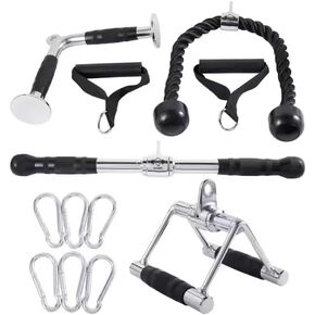 Workout Attachment Set | Revolving Cable Bar | Tricep Press Down Bar | Tricep Press Down Rope | Double D Handle | 2X Pull Down Handles