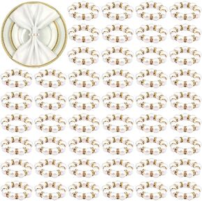 120 Pcs Pearl Napkin Rings Imitation Pearl Beaded Napkin Rings Holder Silver White Disposable Napkin Rings Beaded Serviette Buckles for Wedding Home Party Dinner Table Decor and Daily Use