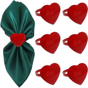 Red Heart Napkin Rings Set of 6, Valentine's Day Love Heart Napkin Rings Valentines Napkin Holder Valentines Napkin Rings for Wedding Anniversary Christmas Birthday Party Table Decorations