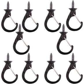 Metal Safety Windproof Hooks, 10 Pieces Cup Hooks Ceiling Hooks Suspended Ceiling Screw Hooks Hanging Plants Indoor Outdoor Use Decorations (Black)