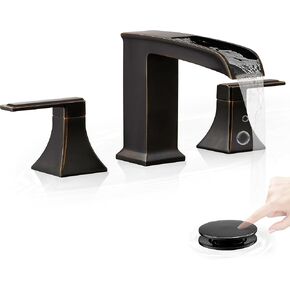 Oil Rubbed Bronze Bathroom Faucet 3 Hole, 4-16 Inch Brass Waterfall Faucet for Bathroom Sink, 2 Handle Vanity Bathroom Faucets with Pop-up Drain and Supply Hoses