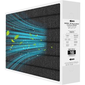 فلتر هواء X6675 20x25x5 MERV 16 متوافق مع Lennox X6675 وLennox HCC20-28 فلتر فرن الكربون النظيف للمناخ الصحي MERV 16 لنظام التدفئة والتهوية وتكييف الهواء، رقم الجزء HCF20-16، HCF20-10، عبوة واحدة
