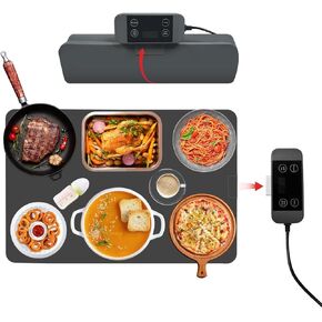 Electric Food Warming Mat with Detachable Switch,Washable Fast Heating Pad with 11 Level Temp and 12H Timer, Roll up Hot Silicone Plates for Buffet, Portable Food Warmer Tray for Parties Home Travel