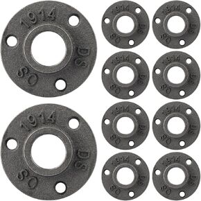 3/4 inches Malleable Cast Iron Pipe Flange 10 Pack, Industrial Pipe Flanges for Threaded Black Pipes and Fittings, DIY Steampunk Industrial Vintage Style.