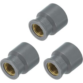 uxcell 3 Pcs PVC Pipe Fittings, 32mm 1/2 PT Female Brass Threaded Pipe Coupling Pipe Fitting Hose Adapter Connector for Home Sewer Plumbing Irrigation, Grey