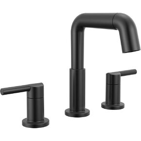 Delta Faucet Nicoli Pull-Down Widespread Bathroom Faucet, Matte Black Bathroom Sink Faucet, Bathroom Faucet with Pull Out Sprayer, 3-Hole Bathroom Faucet, Matte Black 35849LF-BLPD