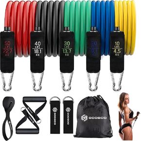 11-Piece Resistance Bands Set – Heavy-Duty Exercise Bands with Handles, Door Anchor, Ankle Straps, and Carry Bag for Strength Training, Yoga, Pilates, Physical Therapy, and Home Workouts