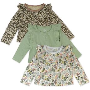 HonestBaby Girls 3 Pack Side Ruffle Top Set