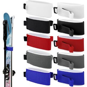 10pcs Ski Strap Fasteners, 2-In-1 Ski Carrying Strap for Snowboard Poles Adjustable EVA Ski Wraps Ties Protective Ski Bands for Storage Gear Organizer Christmas Winter Gift Accessories(5 Dark Colors)