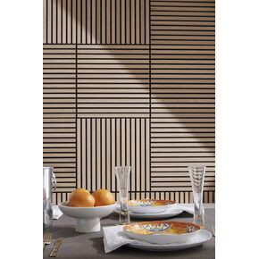 SOOMJ Four Acoustic Wood Wall Veneer Slat Panels - Soundproof Paneling | Wall Panels for Interior Wall Decor | Luxury Wood Veneer Panel | 0.86" Depth (23.62"x 23.62", Natural Oak - Wood)