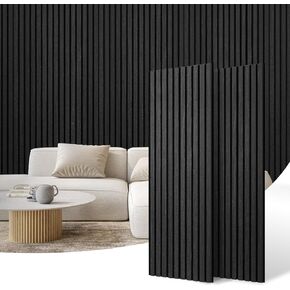 DOLLAR BOSS Wood Slat Acoustic Panels for Wall, 47.2" x 15.7" 2Pcs Soundproof Absorbing Wall Panel with Wood Finish 3D Fluted, Black Oak