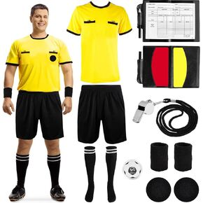 Xuhal Soccer Referee Kit Referee Shirt Soccer Referee Cards Referee Shorts Socks, Referee Whistle Football Side Selector Wristbands Sport Soccer Accessory for Adult(XL)