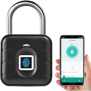 Fingerprint Padlock - Fingerprint Lock with App, Combination Locks Gym Locker Lock with Keyless Biometric, Outdoor Smart Padlock Waterproof Suitable for Locker Gates Fence Storage Pool Shed (Black)