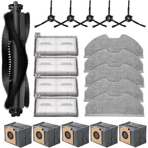 20PCS Parts Compatible with eufy X8 Pro/ X8 Pro SES Robot Vacuums Replacement Parts, 5 Dust Bags, 5 Mop Cloth Pads, 5 Side Brushes, 4 HEPA Filters, 1 Main Brush, X8 Pro Accessories Kits