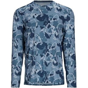 Simms SolarFlex Crewneck Long Sleeve Fishing Shirt for Men: UPF 50+ Sun Protection, Quick-Dry, Odor-Resistant (Regiment Camo Neptune, Large)