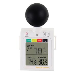 Wet Bulb Thermometer 2-in-1 WBGT + HI Heat Index Checker Heat Stress Meter, Wearable Indoor Outdoor Wet Bulb Globe Thermometer Humidity Tester with Four Level Indicator and Audible Alarm