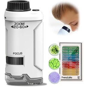 Mini Microscope,Pocket Microscope for Kids,2025 New Pocket Microscope,Portable LED Handheld Kids Microscopes Toy, Mini Little Scientist Microscope Educational Science Kits for Kids Adults-White