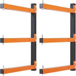Wall Mounted Metal Lumber Storage Rack with 3 Levels - Heavy Duty Wood Organizer for Garage, Basement, and Outdoor Workspaces (2 Pack)
