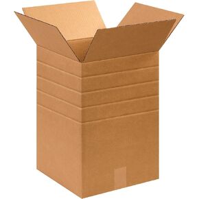 Partners Brand PMD121218 Multi-Depth Corrugated Boxes, 12"L x 12"W x 18"H, Kraft (Pack of 25)