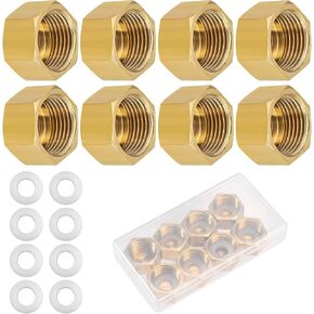 8pcs 3/8 Inch NPT Brass Pipe Cap, Brass Pipe Fitting Cap with Rubber Gasket Faucet Valve Caps Brass Compression Cap for Closing off Pipes