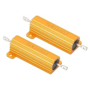 PATIKIL 50W 100 Ohm Aluminum Shell Resistor, 2 Pack Aluminum Housing Resistor Housed Case Wirewound Resistors Screw Tap Power Resistor 5% Tolerance, Golden