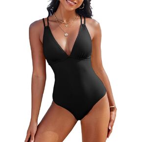 One Piece Swimsuit Women Tummy Control Full Coverage Bathing Suits Sexy V Neck Ruched Criss Cross Swimwear