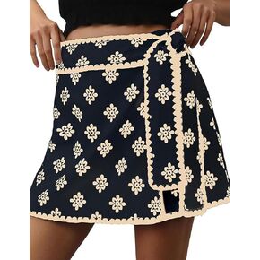 Mini Wrap Skirt Short for Women Flowy Bodycon Print Elastic Waist Fall Casual Beige Skort