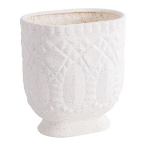 Bathroom Trash Can, Ceramic Wastebasket Garbage Container for Bathroom, Bedroom, Dorm, College, Office, Beige-White Decorative Compact Trash Can