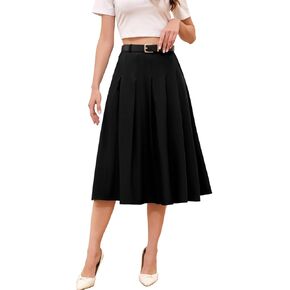 Cromoncent Girls Womens High Waist Pleated Long Skirt with Pockets