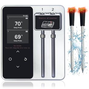 Wireless Bluetooth Meat Thermometer Smart Digital with 2 IP67 Waterproof Ultra-Thin Probes, Smart App Control, 600FT Remote Range, Smart Base, Backlight Display for Grilling, Smoking, BBQ, Oven