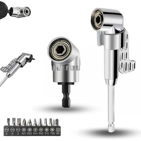 105 Degree Right Angle Drill Adapter, 2025 New Corner Tool Screw Hub with Multi-function Bend Screwdriver Bit, 1/4" Hex Shank Driver Angle Drill Attachment for Household Work (Long+Short)