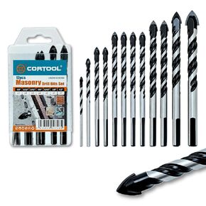 Masonry Drill Bits Set, Drill bits for Tile, Brick, Plastic, Cement, Wood, Glass & Soft Metal, 10Pcs Crooked Head Eccentric Drill Bit Set, Size 5/32",3/16",1/4" x5,5/16",3/8",1/2", Concrete Drill Bit