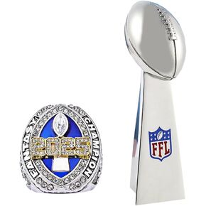 Fantasy Football Ring 2025 With Box | Heavy FFL Championship Ring | Gold Silver Tone Plated Award Trophy for Fantasy Football League Winner