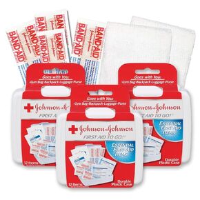 Johnson & Johnson First First Aid Kit for Car, Office, Purse Travel Size (Pack of 3) With Cleansing Wipe