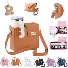 Bag Crossbody for Stanley Cup Purse, Water Bottle Bag Holder Crossbody with Stanley Cup, Multifunctional Adjustable Shoulder Strap Bag with Stanley for Women (Brown)