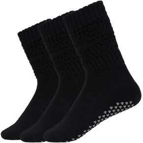 Grip Pilates Socks for Women, Yoga Slouch Socks, Non-Slip Grips for Barre Workout, Dance, Hospital, Set of 3, White