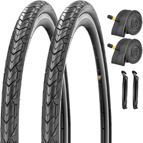 SIMEIQI 700x35C/37-622 Bike Tires and Inner Tubes with Presta Valves 2 Pack 700C Road Bike Tires Black Wall or Brown Wall for Hybrid Bicycles Tyres