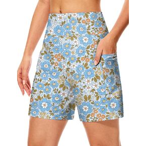 Blouty Women's 7" Long Swim Board Shorts with Pockets Liner High Waisted Quick Dry Beach Swimming Shorts for Women