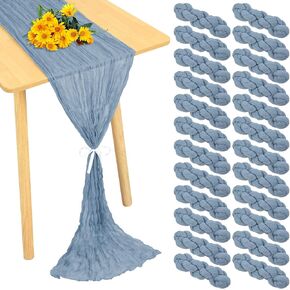 24 Pack Cheesecloth Table Runner 20 x 120 inch Cheese Cloth Table Runner Bulk,Romantic Boho Sheer Gauze Fabric Table Runners for Wedding Reception,Party,Bridal Shower Table Decor(Dusty Blue)