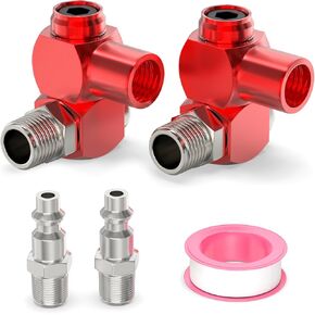 GASHER Red 1/4 Inch 360 Degree Swivel Air Hose Connector With Industrial Air Plug, 8Pcs Air Tool Swivel Fitting Industrial Swivel Portable Air Tool Adapter